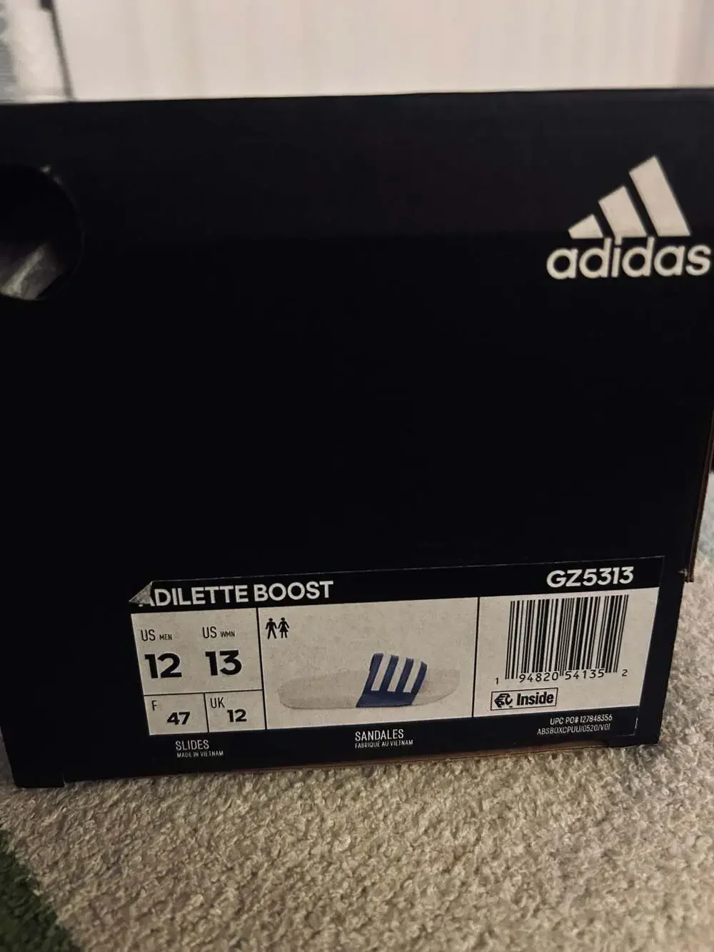 Adidas Adilette Boost Slides White and Blue Stripes